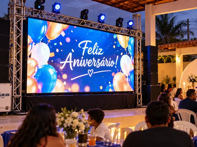 Aluguel Painel de LED São Luís — Cena ilustrativa: Painel de LED P3.91 em festa de aniversário no Maiobão, Paço do Lumiar - MA