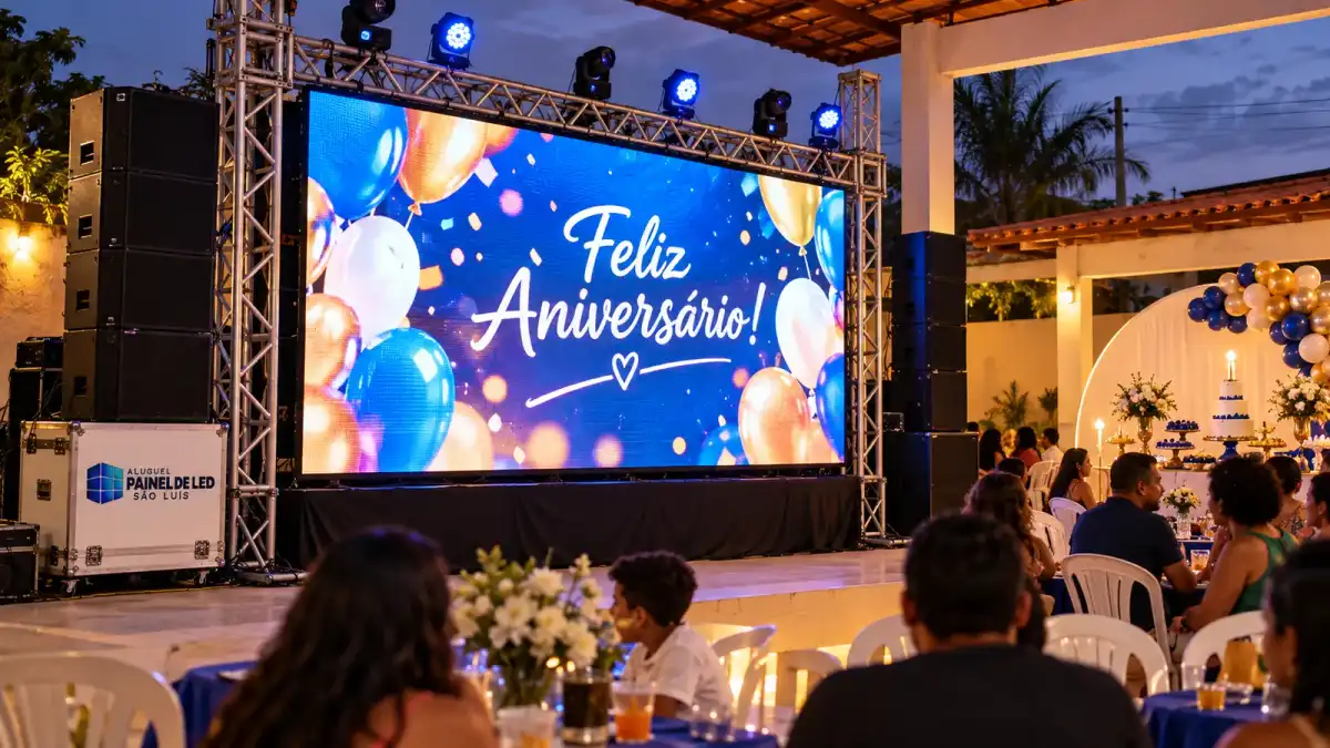 Aluguel Painel de LED São Luís — Cena ilustrativa: Painel de LED P3.91 em festa de aniversário no Maiobão, Paço do Lumiar - MA