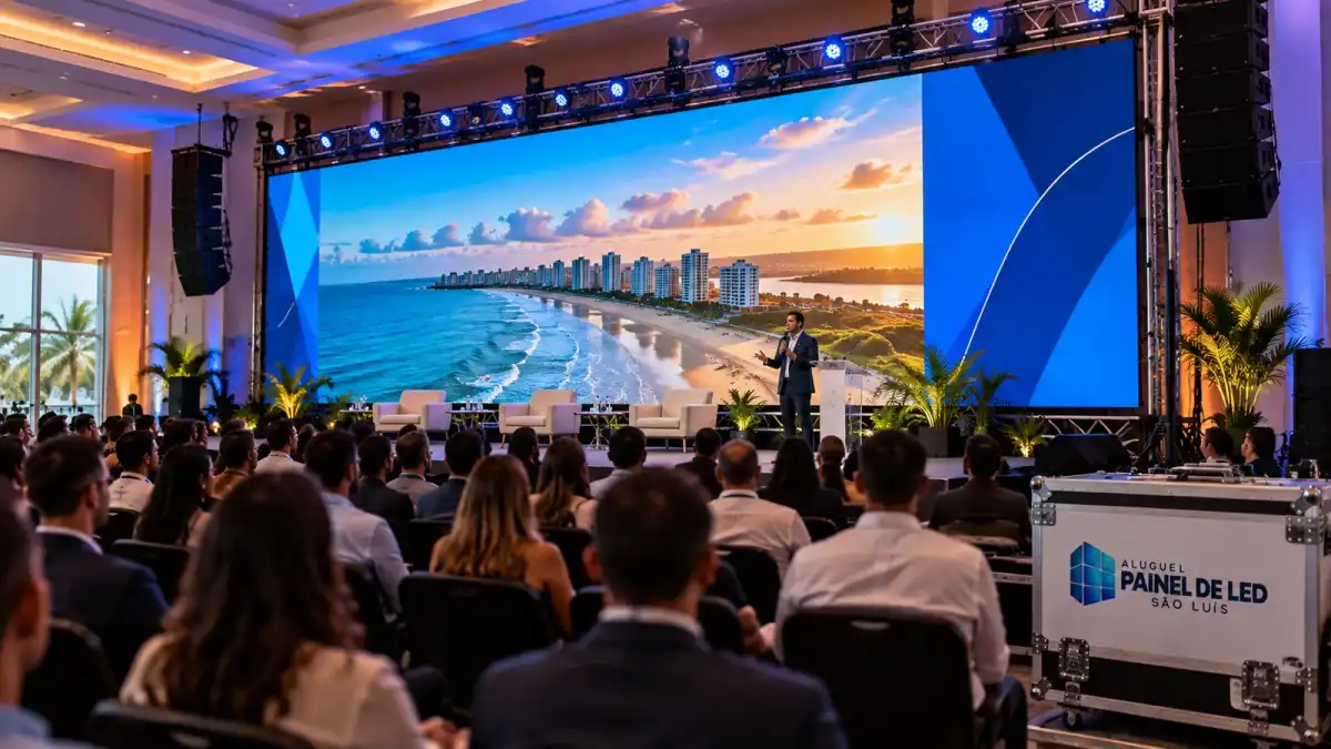 Aluguel Painel de LED São Luís — Cena ilustrativa: Telão de LED em auditório de convenções no Alto do Calhau, São Luís - MA