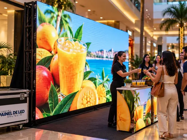 Aluguel Painel de LED São Luís — Cena ilustrativa: Painel de LED de ativação de marca em corredor de shopping em São Luís - MA