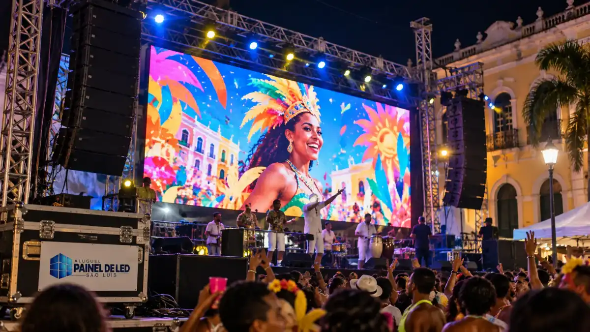 Aluguel Painel de LED São Luís — Cena ilustrativa: Painel de LED outdoor em palco de Carnaval de rua no circuito do Centro de São Luís - MA