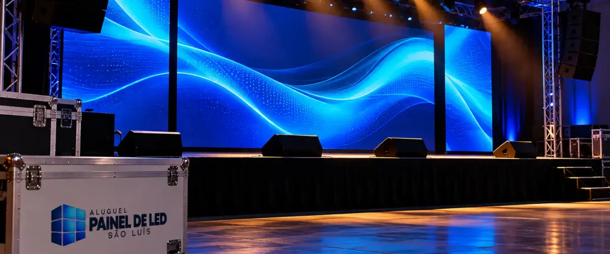 Aluguel Painel de LED São Luís — Cena ilustrativa: telão e iluminação em palco preparado para evento