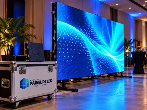 Aluguel Painel de LED São Luís — Cena ilustrativa: Painel indoor modular com imagem calibrada e gabinetes de reserva