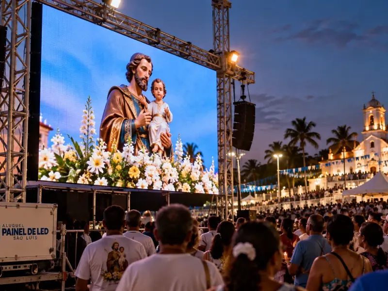 Aluguel Painel de LED São Luís — Cena ilustrativa: Telão de LED outdoor no Festejo de São José de Ribamar - MA com romeiros