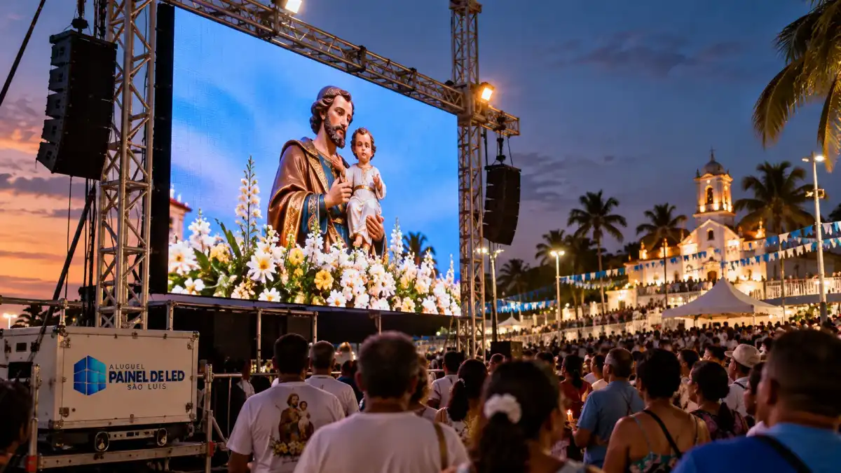 Aluguel Painel de LED São Luís — Cena ilustrativa: Telão de LED outdoor no Festejo de São José de Ribamar - MA com romeiros