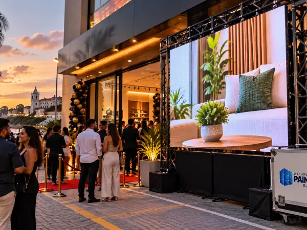 Aluguel Painel de LED São Luís — Cena ilustrativa: Painel de LED outdoor na fachada de loja em inauguração em São Luís - MA