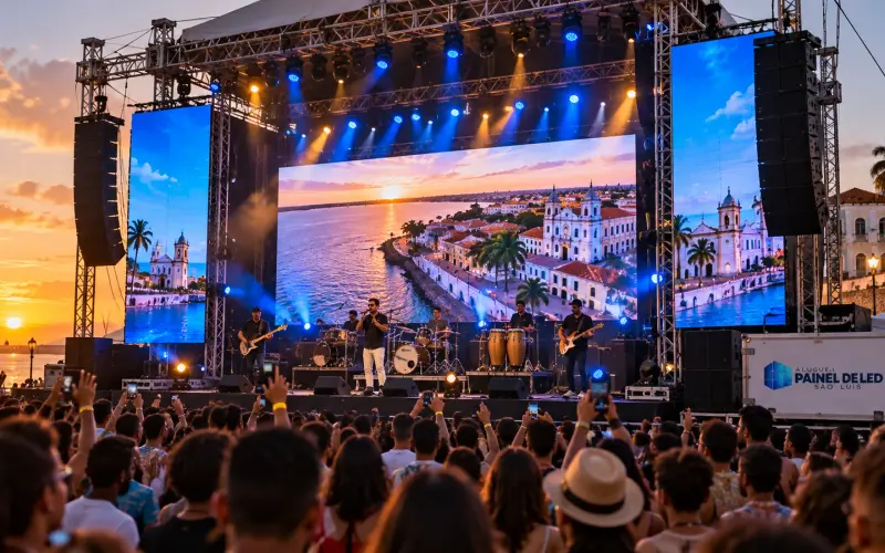 Aluguel Painel de LED São Luís — Cena ilustrativa: Telão de LED outdoor de fundo de palco em show ao ar livre em São Luís - MA