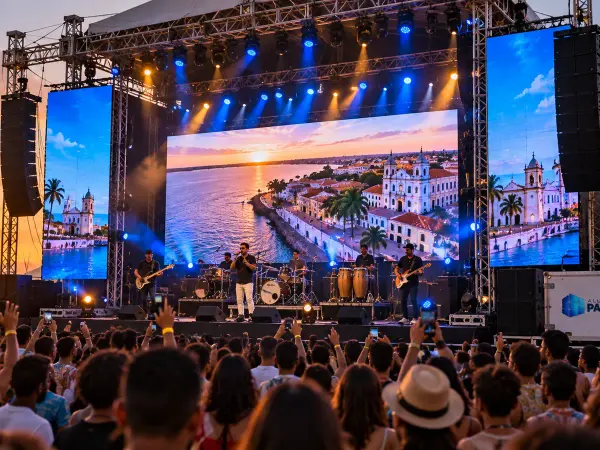 Aluguel Painel de LED São Luís — Cena ilustrativa: Telão de LED outdoor de fundo de palco em show ao ar livre em São Luís - MA