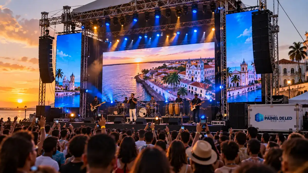 Aluguel Painel de LED São Luís — Cena ilustrativa: Telão de LED outdoor de fundo de palco em show ao ar livre em São Luís - MA